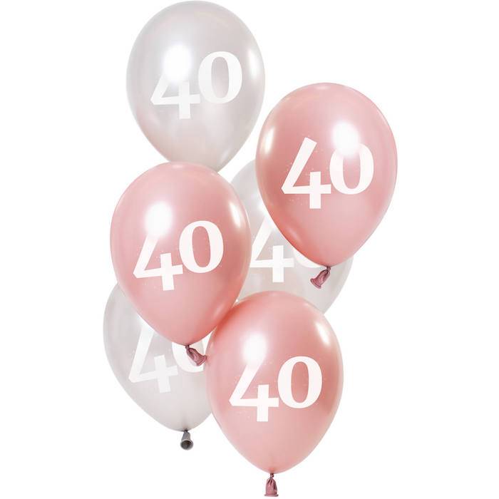 40 Års Balloner Metallic Pink Og Sølv 6x - 23 cm.