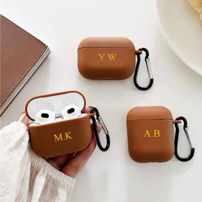 1 st personligt minimalistiskt matt enfärgat Bluetooth-hörlursskyddsfodral, modernt anpassat Bluetooth-hörlursfodral med 1 hörlurskrok, lämplig för te - Brun (AirPods1/2,AirPods Pro,AirPods 3,AirPods Pro (2nd generation),AirPods 4,AirPods Pro 3)