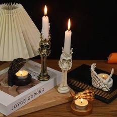 1 st gotisk stil dödskalle ljushållare, kronformad pelarljushållare, kreativ halloween heminredning, dekoration med levande ljus-atmosfär, hartsljusst - Multifärgad