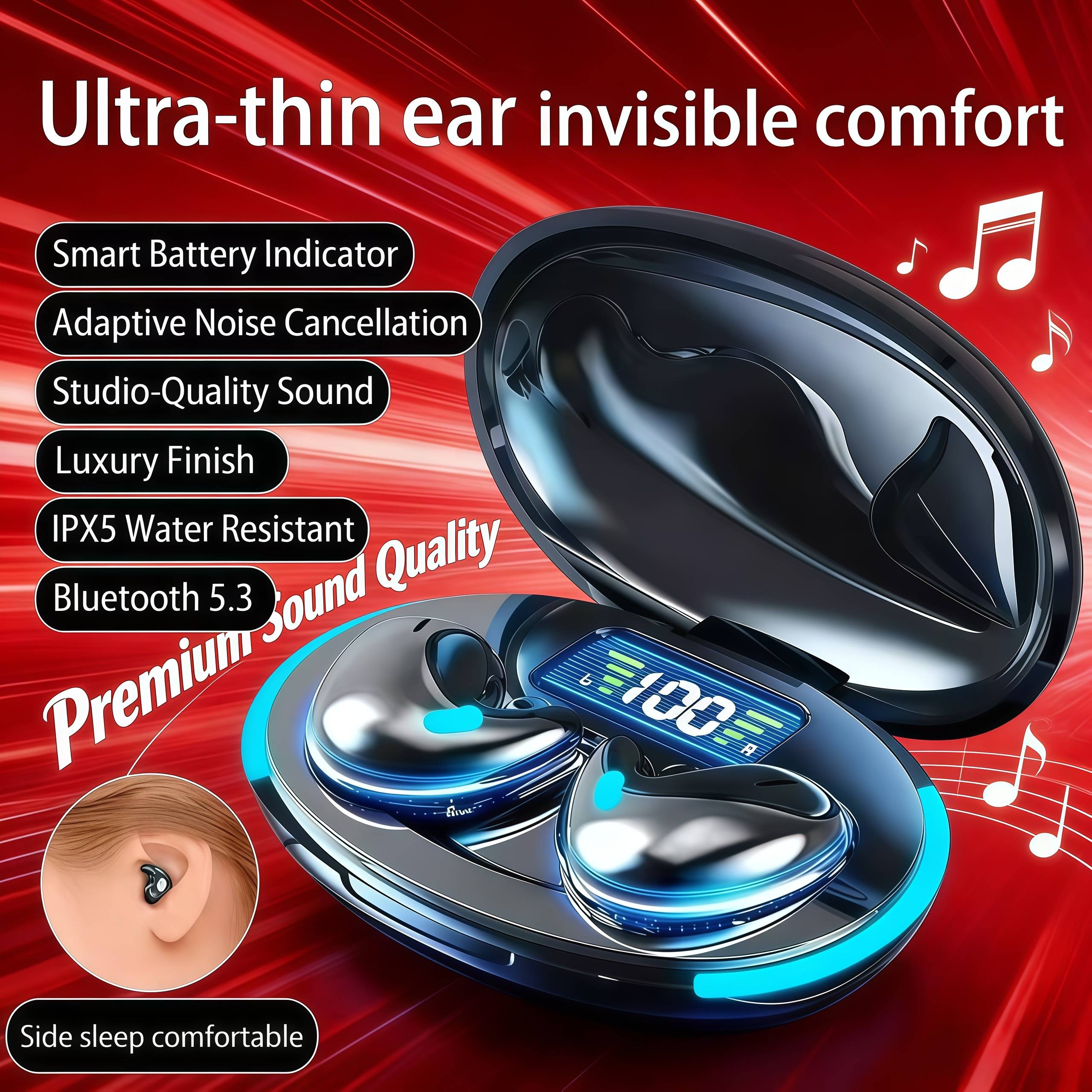 New style X55 Wireless Earphones Headphones Noise Reduction Sport Game Sleep Bluetooth 5.0 Earbuds HIFI Stereo Music Headset