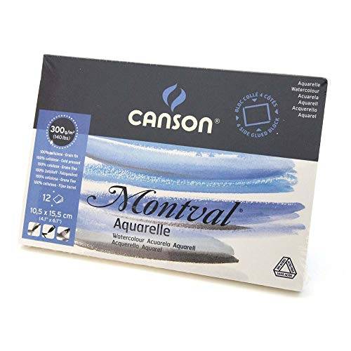 Canson 200006532 AQ Montval fin akvarell 300 g/m² 12 ark per dyna limmade allround 10,5 x 15,5 cm vit