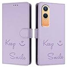 JZ Nord CE 4 Lite 5G Fall Konstläder Flip Cover Wallet [Keep Smile][Handled & Neck Strap][Korthållare] För OnePlus Nord CE 4 Lite 5G Fall - Violet