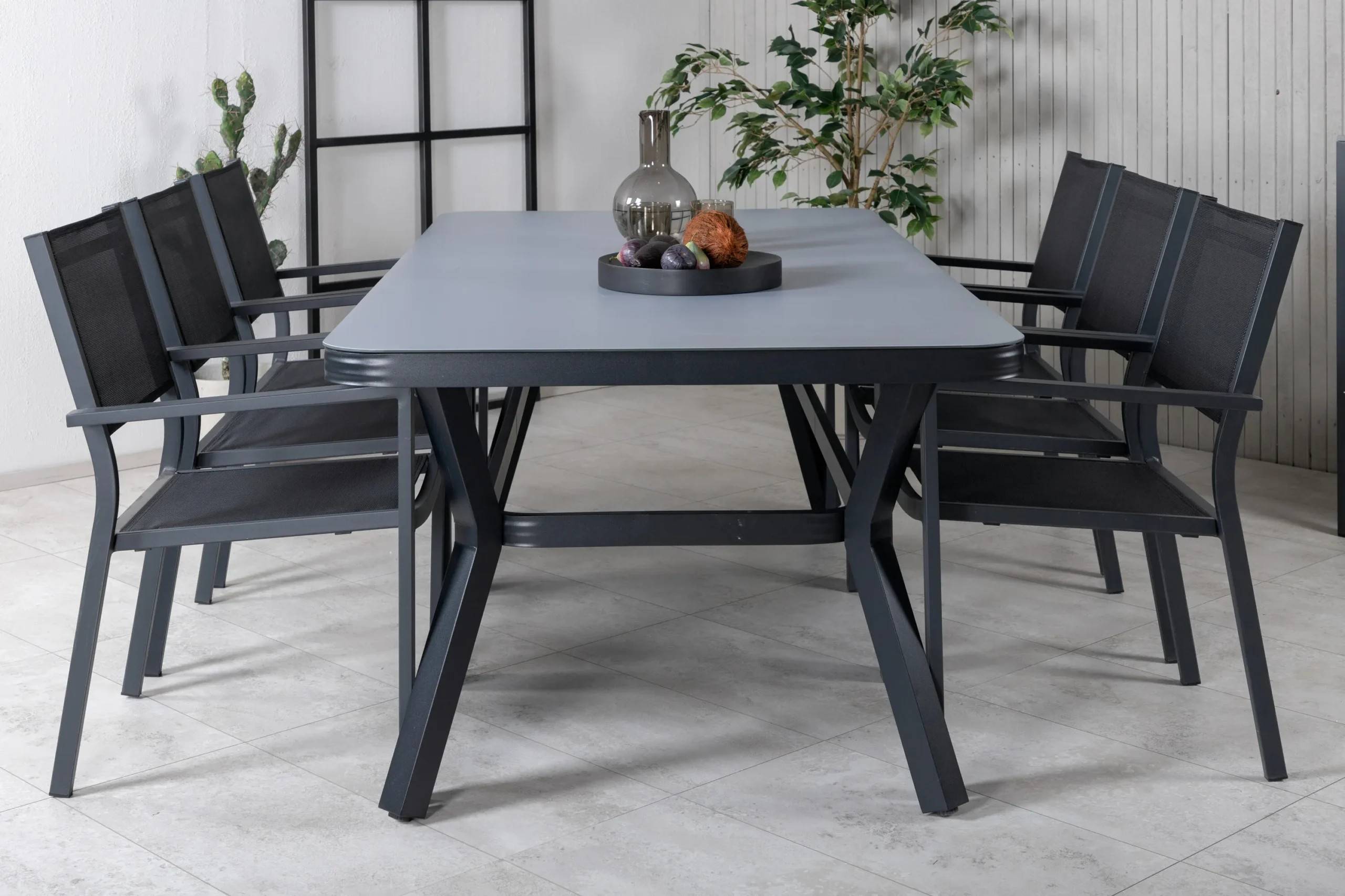 Virya & Copacabana - 100×200 cm med 6 stolar - Matgrupper utomhus - svart