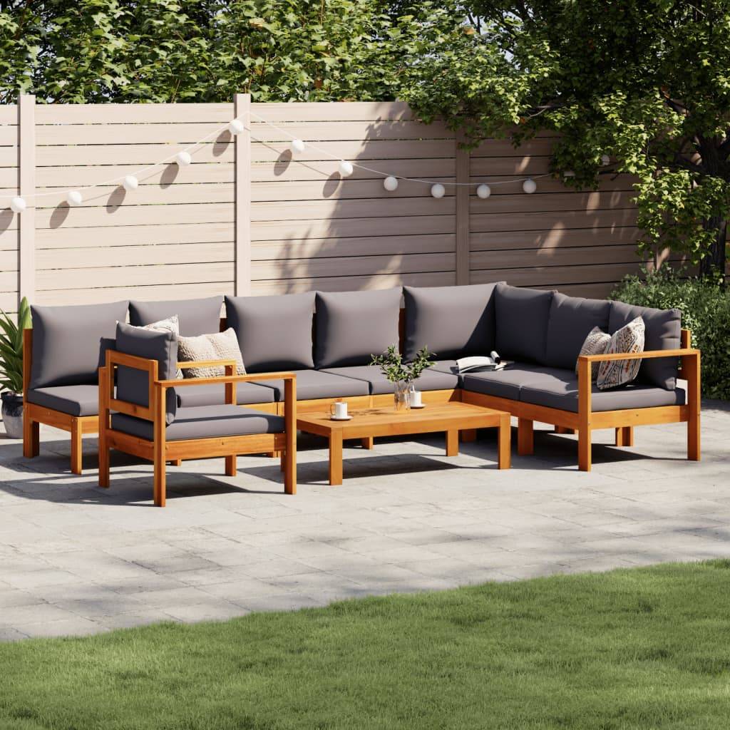 Loungesæt Til Haven 6 Dele Med Hynder Massivt Akacietræ - Mørkegrå / stol hjørnedel 3x Sofa bord