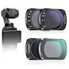 IZEAFH variabel ND-linsfiltersats för DJI Osmo Pocket 3 Creator Combo tillbehör variabel ND-filter 1-5 stopp + 6-9 stopp kompatibla – 4-pack (VND2-32 VND64-512 UV CPL)