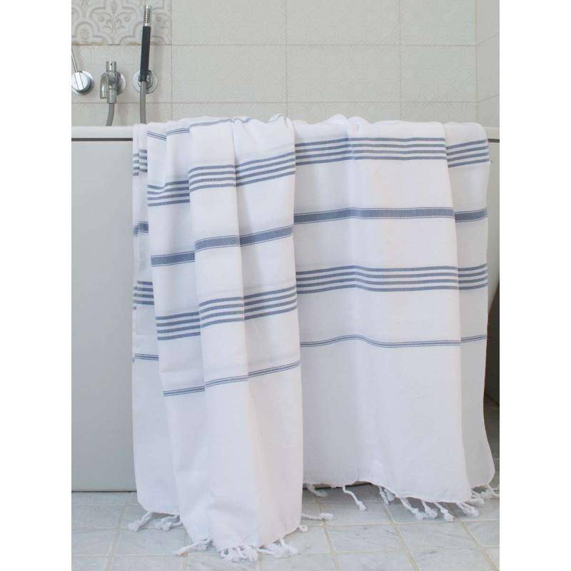 Extra stor hamam handduk XXL badlakan (white/steel blue)