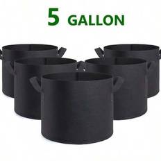 5 st odlingspåsar på 5/10 gallon, förtjockade odlingsbehållare av non-woven tyg för grönsaker som potatis, tomater, morötter, för trädgården, med dubb - Svart (5 Gallon,10 Gallon)