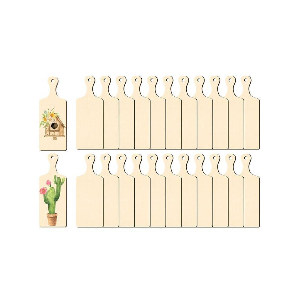 24 Pcs Wooden Cutting Board with Handle Unfinished Charcuterie Boards Paddle Blank Small Chopping Board