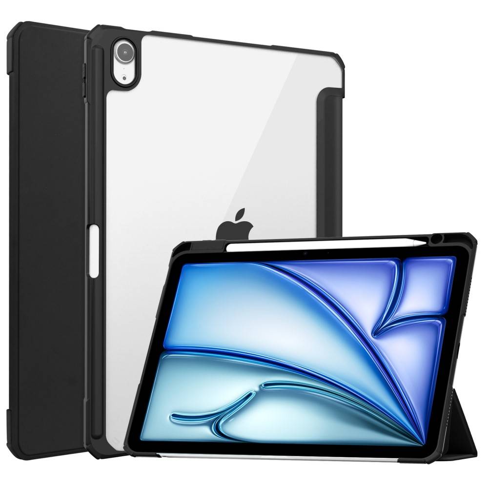 Apple iPad Air 11 6th Gen (2024) Etui Tri-fold med Pencil-holder Sort/gennemsigtig