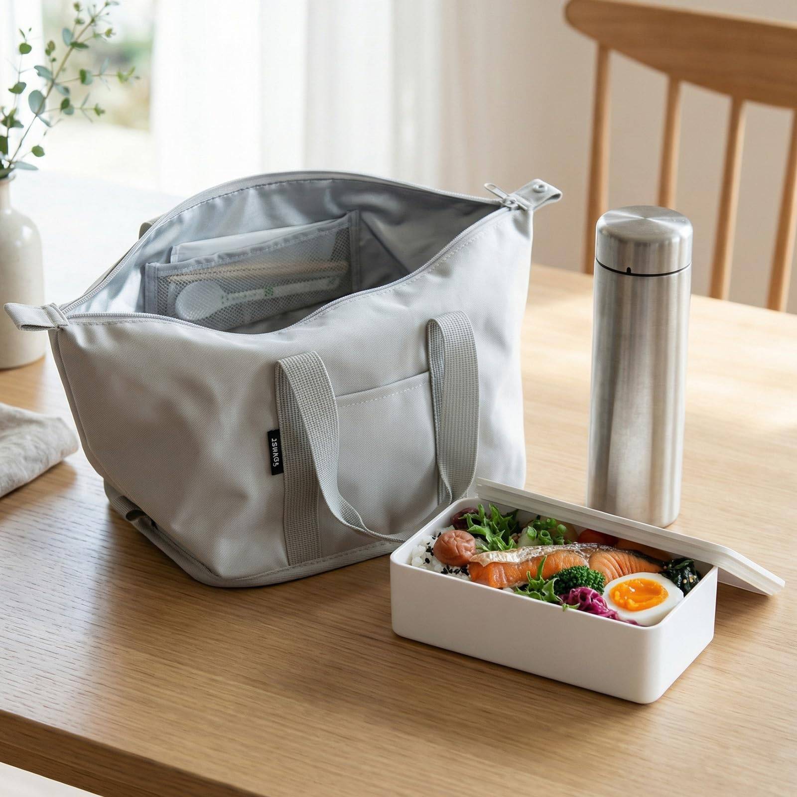 Yamazaki Washable Bento Bag Airtight Lunch Box with Valve of Fits Supermarket and Convenience Store Bento Boxes 1939 (Yamazaki) (Light Gray) + Wide,