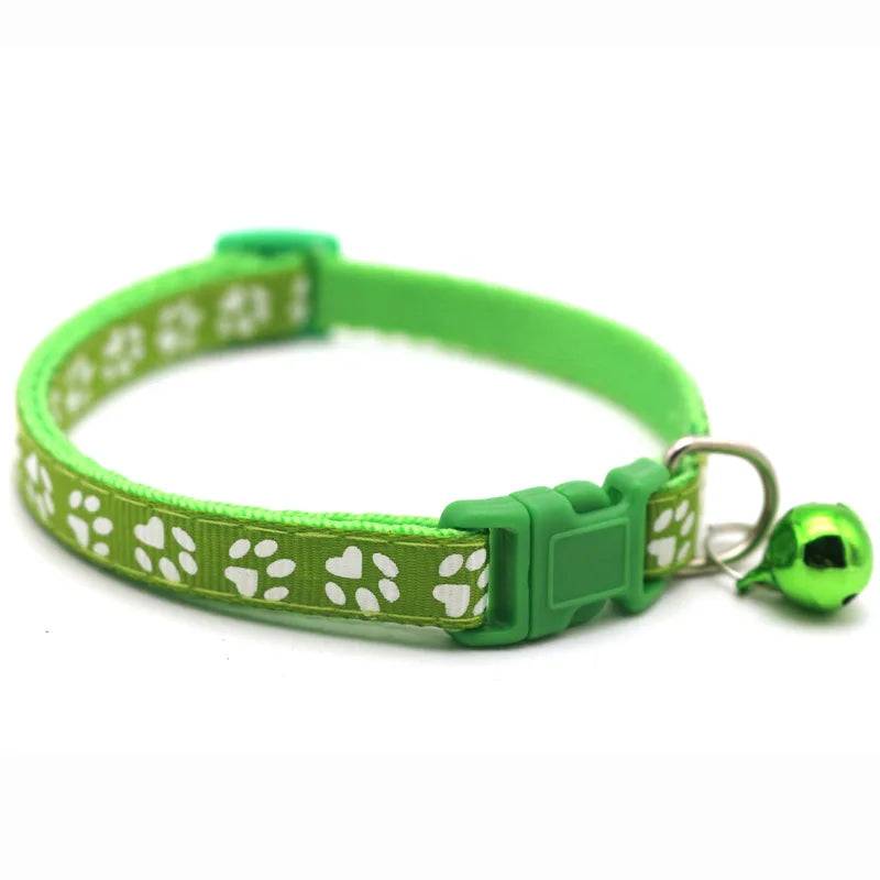 Cat Collar with Bell and Paw Print Design - Light Green