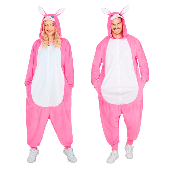Lyserød kanin kostume onesie - unisex.