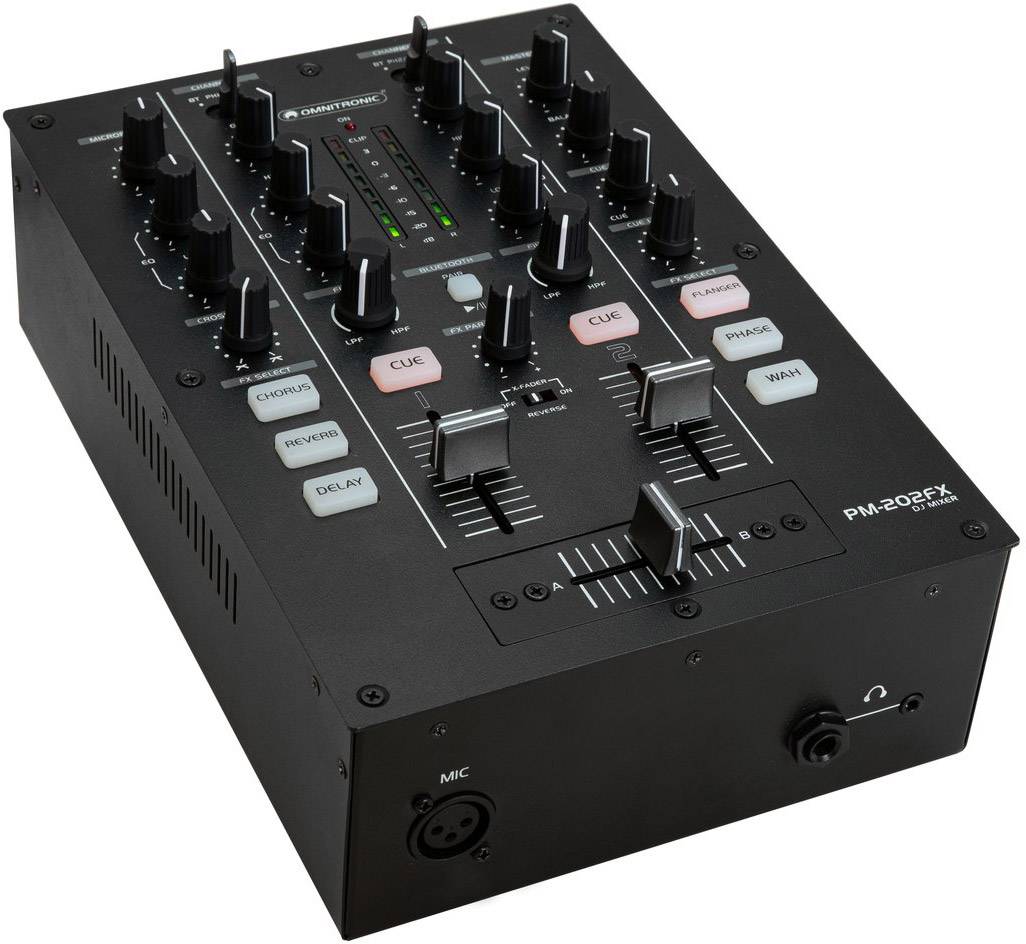 OMNITRONIC PM-202FX 2-Kanal-DJ-Mixer mit Filter, FX und Bluetooth