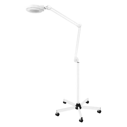 LED förstoringsgla, LED golvförstoringsglas, 24 W lupplampa arbetsplat, förstoring med 5 x förstoring, kosmetisk förstoringsgla, lupplampa med stativ och hjul, för kosmetika