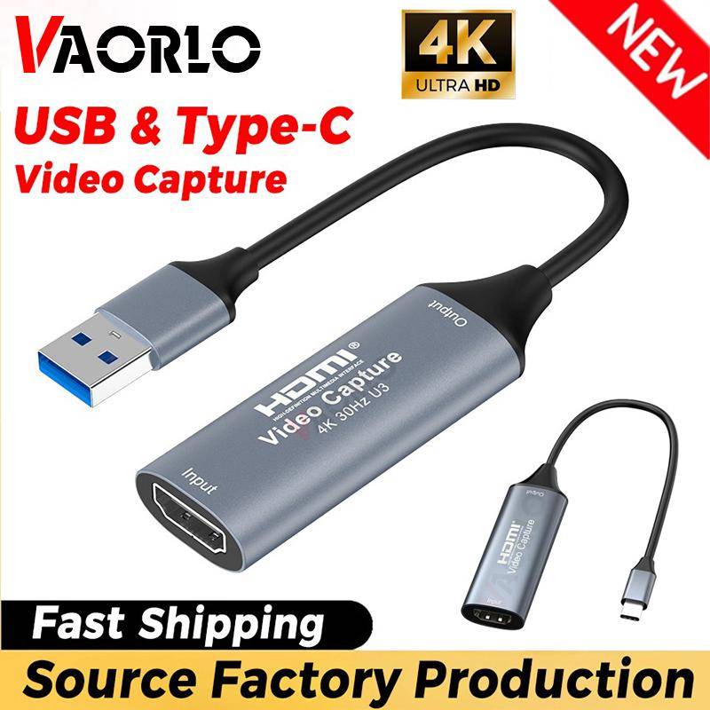 4K USB 3.0/Type-C Videoinspelningskort HDMI-kompatibel Fångare Inspelare för PS4 Spel DVD Videokamera Kamera Inspelning Live-streaming