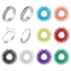 Fidget ångestringar för kvinnor, Aster 12 delar justerbara anti-ångest tumringar inklusive 4 spinnringar och 8 spikade sensoriska ringar för kvinnor män tonårsflickor