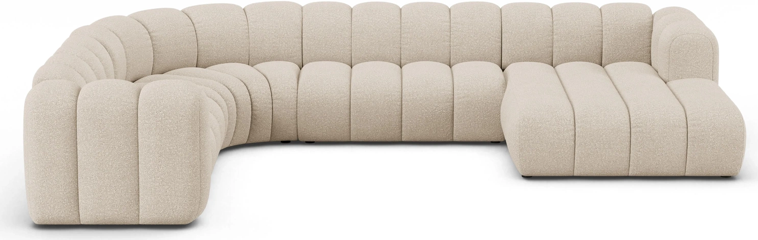 U-sofa Micadoni Lupine, venstrevendt 370×280 cm, beige bouclé, plads til 6 personer