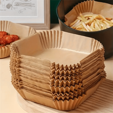 50/100 st, Air Fryer-papper, Engångs Air Fryer-foder, Oljetät, Non-Stick-panna, Lätt att rengöra, Air Fryer-tillbehör, Kökstillbehör. Ett fyrkantigt p - Kamel (50 st,100 st)