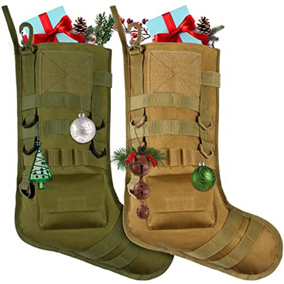 Xhy Christmas Stockings Decorations Tactical Molle Sock Bag Storage Pouch Hanging Pack for Family Holiday Xmas Party Decor Green