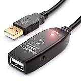 deleyCON 15m USB 2.0 Förlängningskabel Repeaterkabel Aktiv med 2 Signalförstärkare Extension Cable USB-A till USB-A-Uttag - Svart