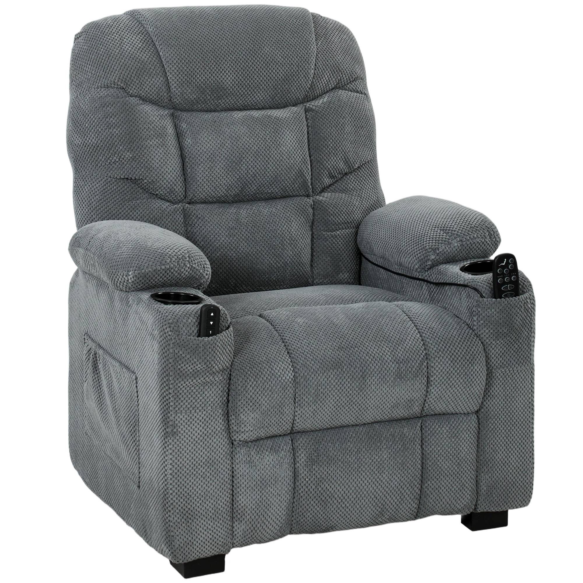 HOMCOM Recliner Armchair with Vibration Massage, Heat, Whisper-Quiet Motor, Memory Function, Power Reclining Chair, Dark Grey