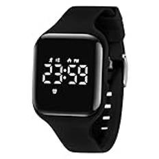 aswan watch digitalklocka, barn, flickor, pojkar, med stegräknare, väckarklocka, stoppur, ljus, datum, sportarmbandsur utan app och mobiltelefon med silikonarmband, 01 svart rektangel, Rem
