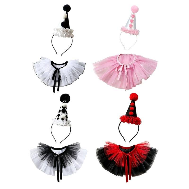 Festlig Hatt Huvudband och Halsband Set för Halloween Kostymbruk, 2 Delar Cosplay Rekvisita för Vuxna, Barn, Skolparty vit/svart
