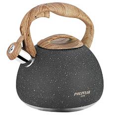 Poliviar Moderne Wasserkessel Induktion Pfeifkessel aus Edelstahl, Teekessel für alle Kochplatten, Flötenkessel mit Holzgriff, Wasserkocher für Tee Kaffee, ca 2.7L, Stein (JX2018-GR20-DE)