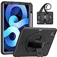 Fodral för iPad Air 4 10.9 2020, slitstarkt stötsäkert skyddande robust fodral, med handrem, stativ, axelrem för iPad Air 4 10,9 tum 2020 för barn, svart