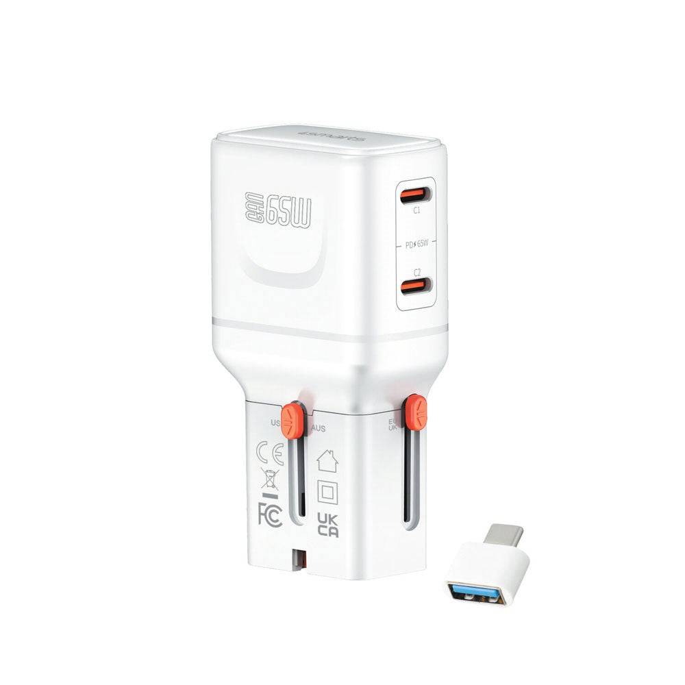 4smarts 65W Rejseadapter til EU/UK/US/AUS m. 2 x USB-C - 1 x USB-A Adapter - Hvid