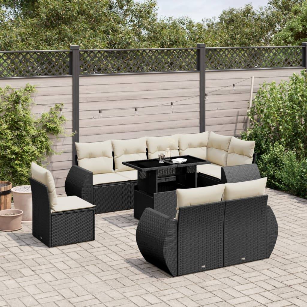 Sofasæt Til Haven 9 Dele Med Hynder Polyrattan - Sort og cremefarvet / uden opbevaring