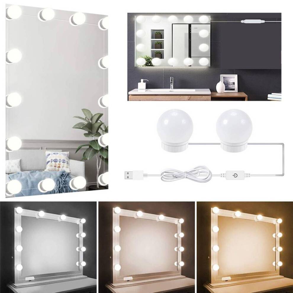 Elegant Hollywood-spejl, LED-belysning til makeup, professionelle dæmpbare LED-pærer med sikker berøringskontrol, justerbar lysstyrke og