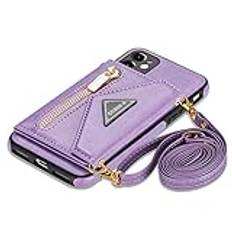 SUMOON iPhone 13 Crossbody snodd fodral för kvinnor flickor plånbok telefonväska liten påse iPhone 13 flip folio skyddande baksida skydd med korthållare rem magnetisk dragkedja handväska telefonfodral