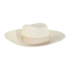 Catarzi 1910, Accessoarer, Dam, 58 CM, Läder, Vit Vävd Panama-hatt med Läderband