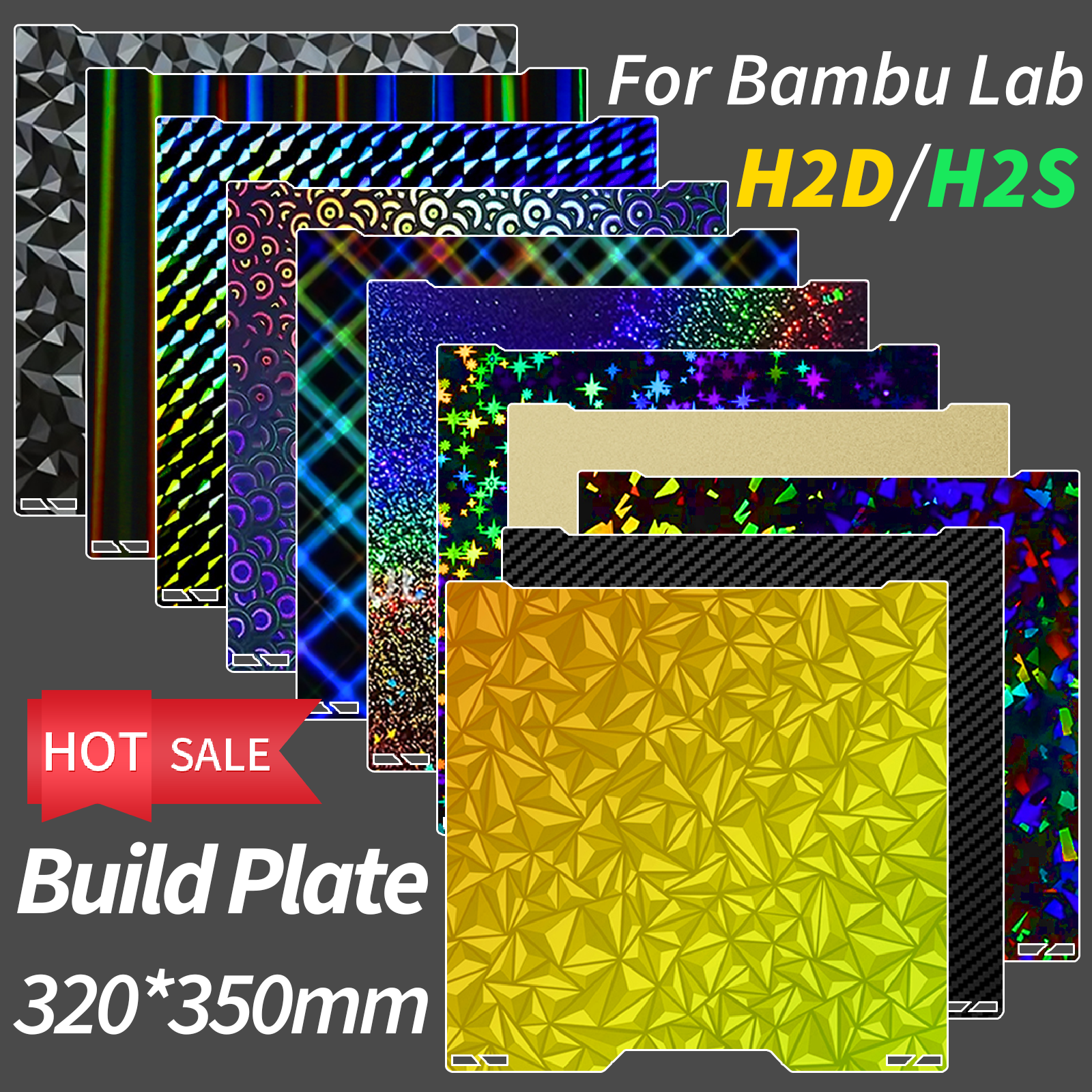 For Bambu Lab H2D H2S Build Plate PET Sheet Double Sided Textured PEI Flexible Spring Steel Heated Bed For Bamboo 3D Printer Bed