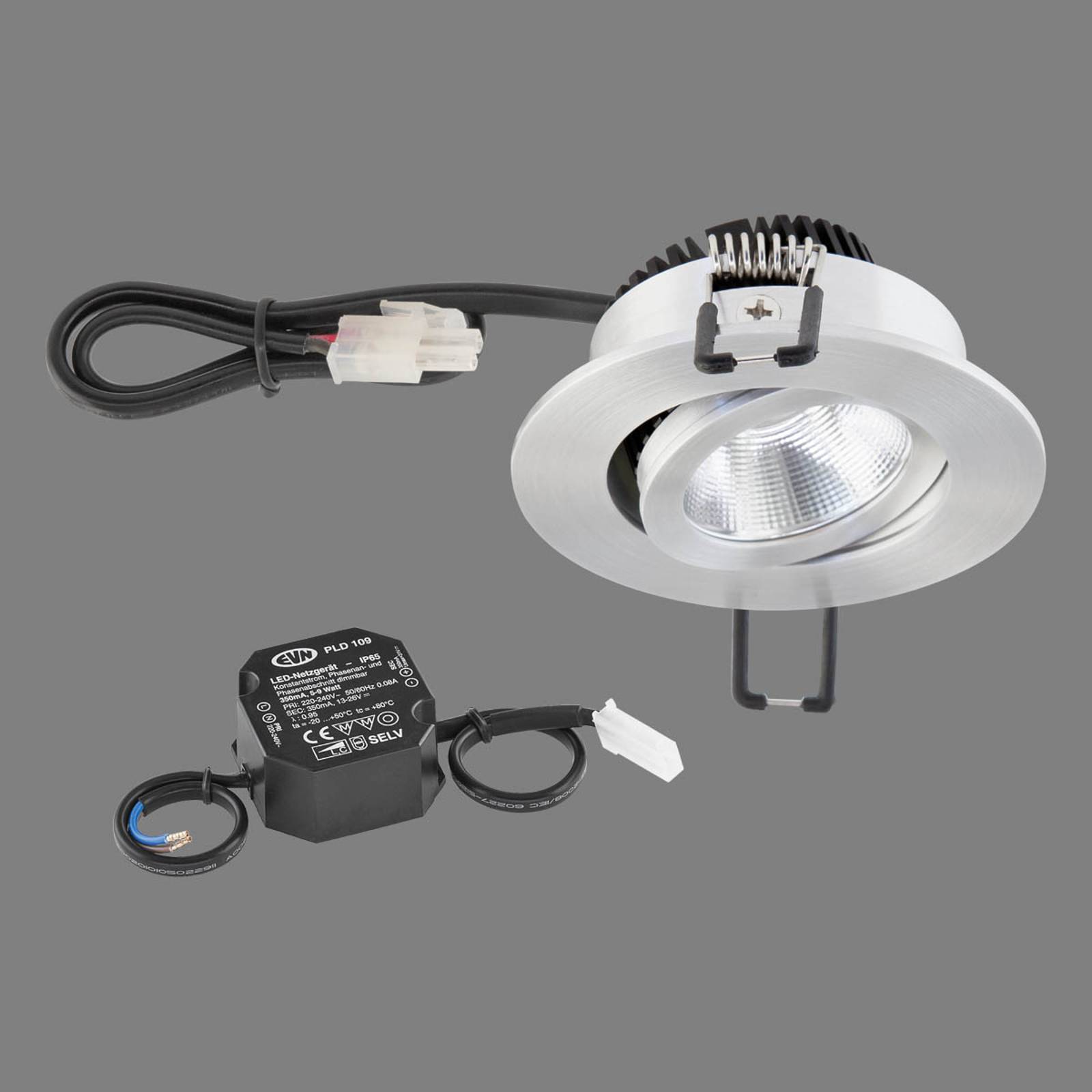 EVN PC20 inbyggnadslampa rund fasdimmer aluminium PC20, dimbar, Aluminium / grå / zink, Arbetsrum / kontor, Aluminium / grå / zink, Modern