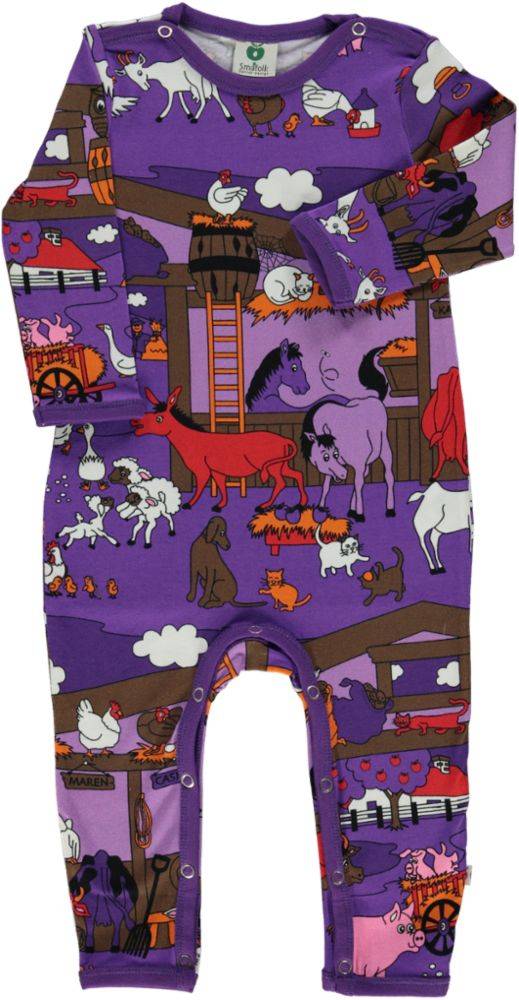 Langærmet heldragt med bondegård - Purple / 92 cm