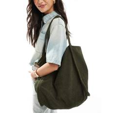 ASOS DESIGN – Grön toteväska i kanvas med tubformade handtag-Röd
