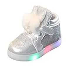 Liten flicka breda skor flickor LED småbarn barn lysande skor spädbarn kanin sport baby babyskor baby sambas, SILVER, 12-18 Månader