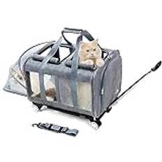BEAUTYMONKEY.K Transportbur Katt med hjul för två katter,transportväska katt stor på hjul för 2 katter,kattvagn dubbel för två katter med hjul,andningsbar,utbyggbar