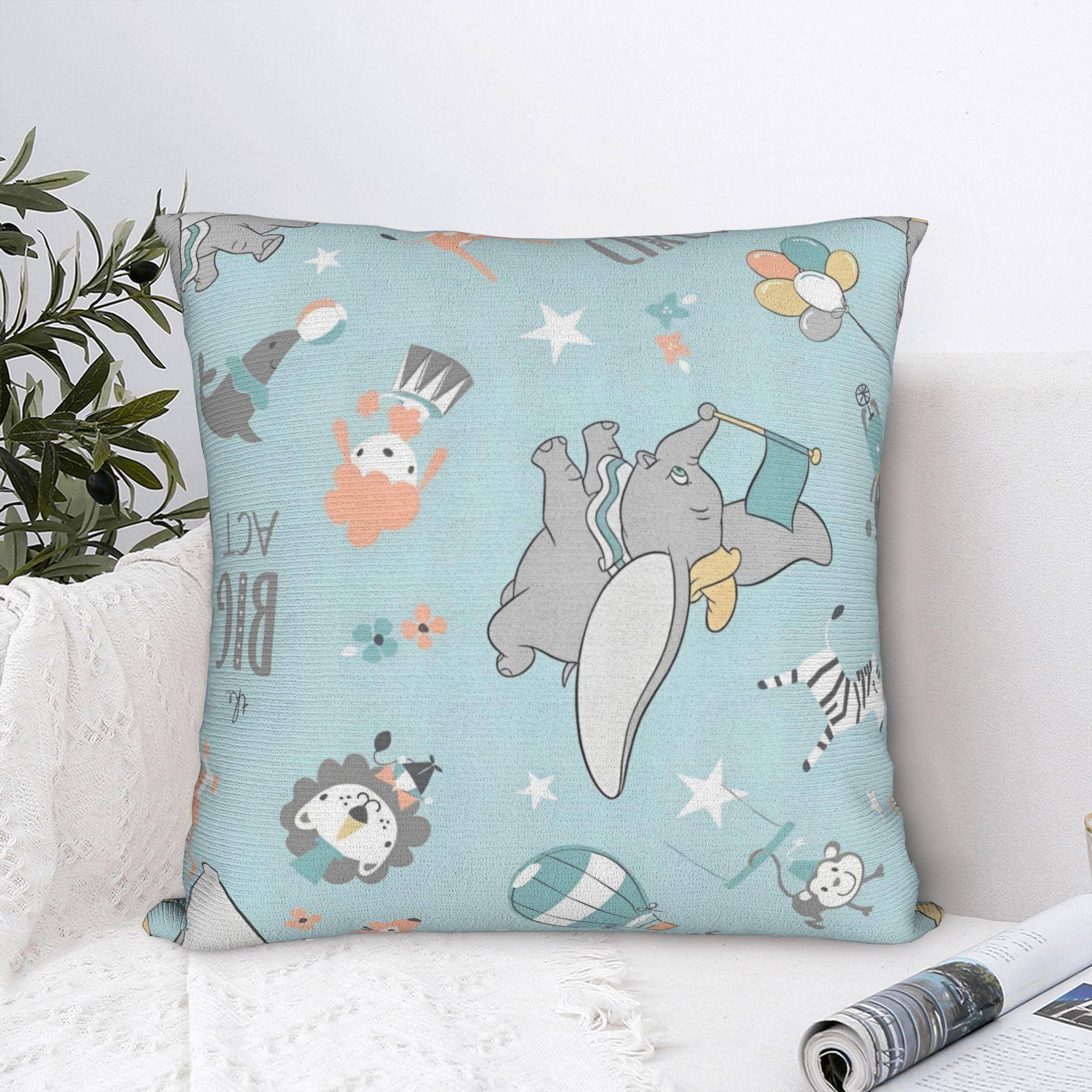 Dumbo Flygande Elefant Fyrkantiga Kuddfodral Söta Tecknade Kuddfodral Roliga Dekorerade Kuddfodral med Dragkedja för Säte 45x45cm white