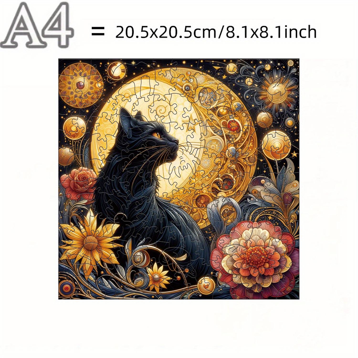 Black Cat & Night Wooden Jigsaw Puzzle – Celestial Fantasy Artwork, Ideal Gift For Birthdays, Holidays, And Special Occasions, Challenging Plywood Puzzle In White Gift Box