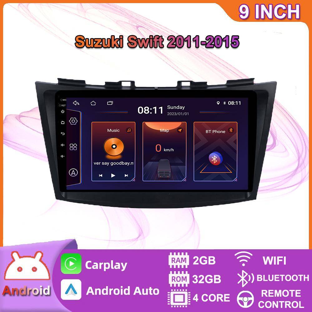 Trådlös bilradio Carplay För Suzuki Swift 2011-2015 Android Multimedia Videospelare GPS Navigation WIFI 2+32GB black