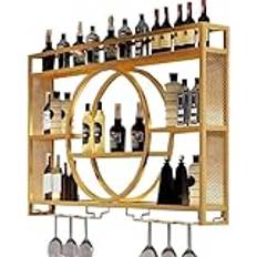 Gold,140 * 15 * 80cm,BESTXH Wine Glass Shelf, Wall Wine Rack with Glass Holder, Modern Round Hanging Iron Display Stand, Large Capacity Decorative Wine Rack, Wall Cabinet Bar, Wall Bar Cabinet