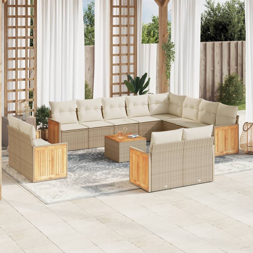 Sofasæt Til Haven 13 Dele Med Hynder Polyrattan - beige og cremefarvet / Med bord