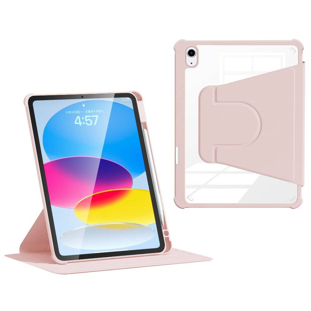 iPad 10.9" 2022 / iPad 11" 2025 etui med roterbar stativ - Lyserød