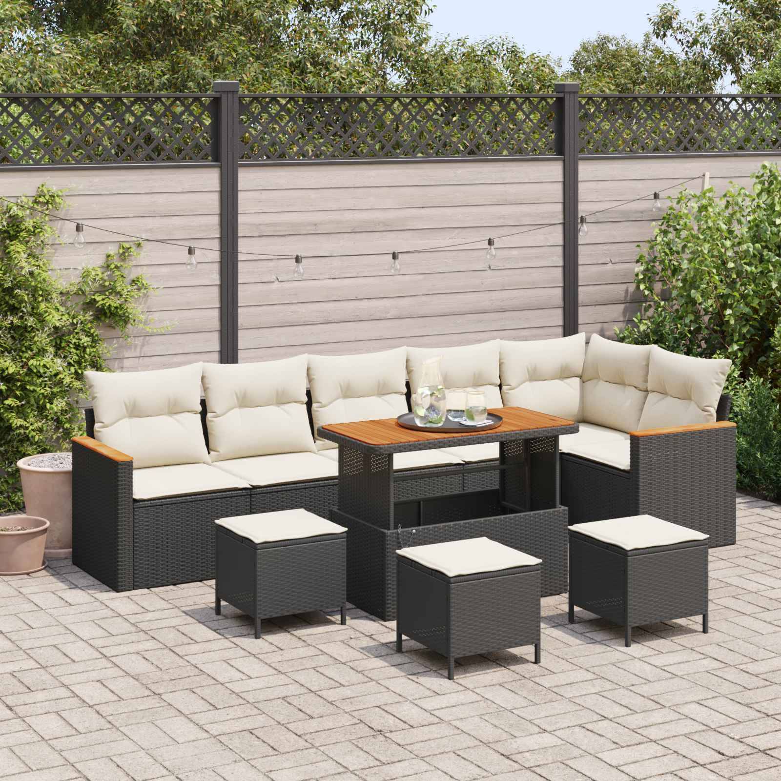 vidaXL Havesofa Sæt 10 stk. Sort polyrattan