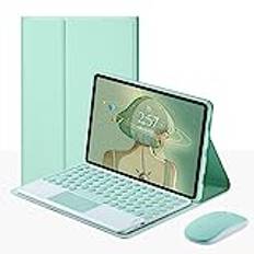QYiiD Tangentbordsfodral med mus för Lenovo Smart Tab M10 Plus TB-X606F TB-X606X, folio tangentbordsfodral med magnetiskt avtagbart trådlöst tangentbord för Lenovo Smart Tab M10 Plus 10,2 tum, grön