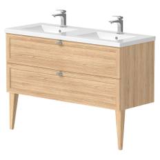 Tvättställsskåp Craftwood Ekfaner Spring Matt 120 cm med Dubbelt Handfat Vit Blank & Ben 2 st