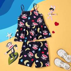 Ung flicka söt apa Print Tankini Set, Summer Beach - Svart (6Y,7Y,4Y,5Y)